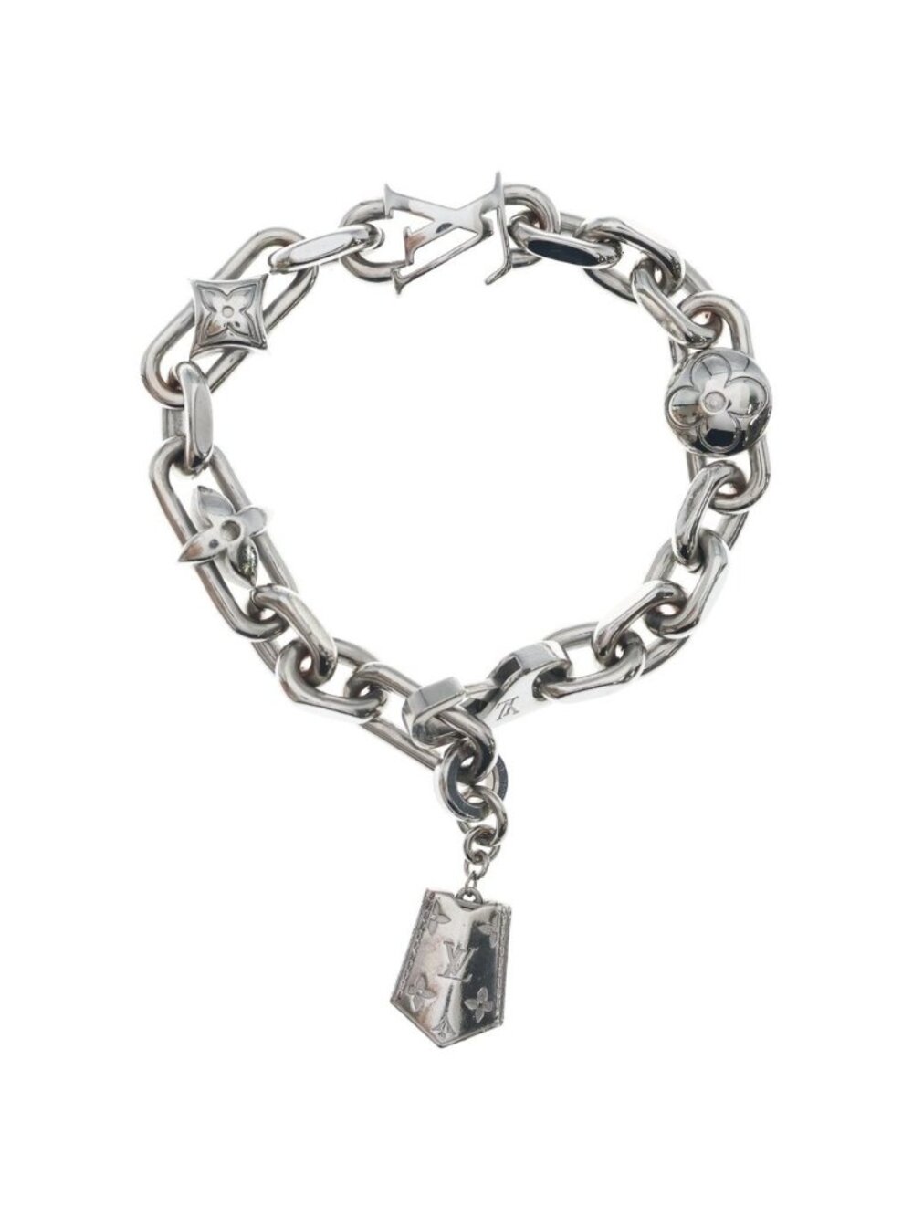 Louis Vuitton Metal Monogram Lovers Chain Bracelet Silver